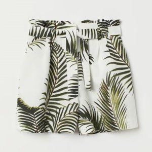 White Palm Leaves Paper Bag Shorts